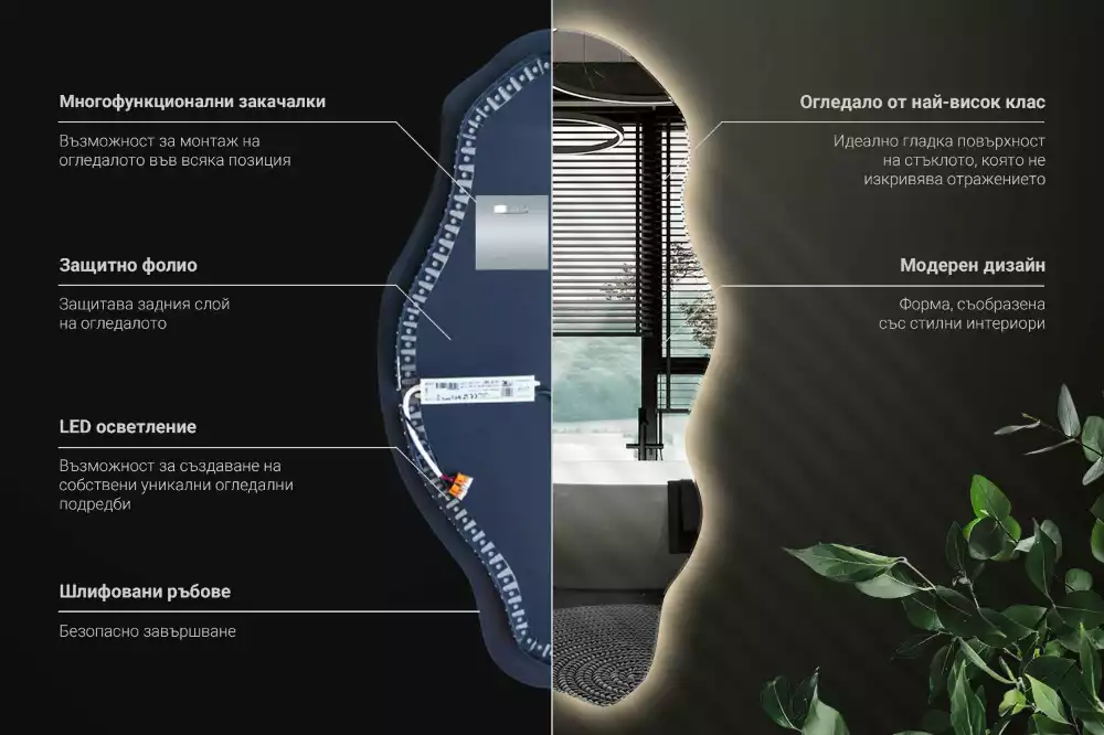 Espejo irregular con foco LED