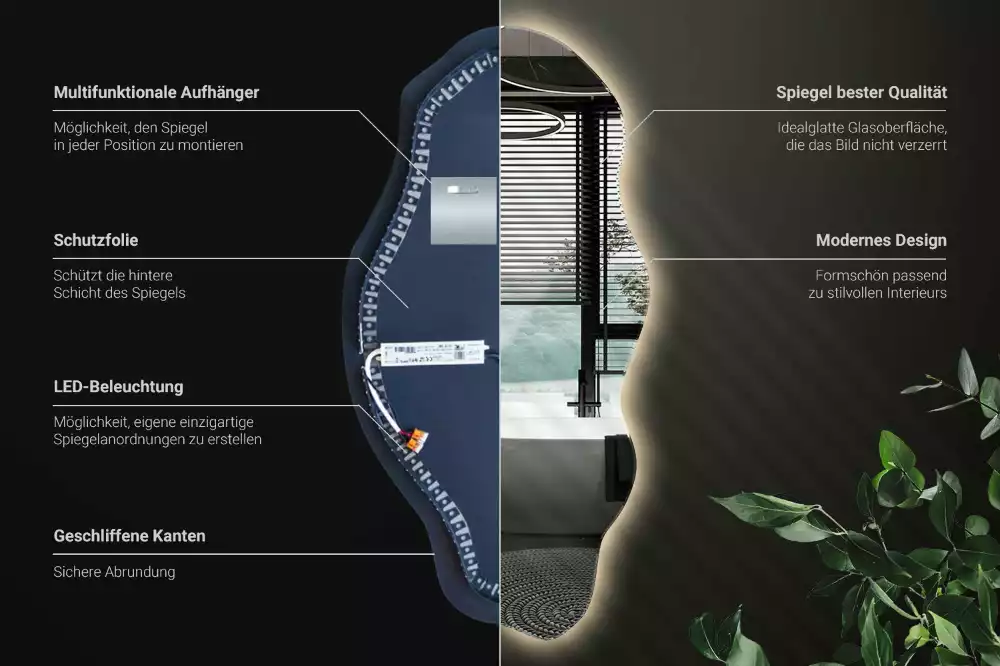 Espejo irregular con foco LED
