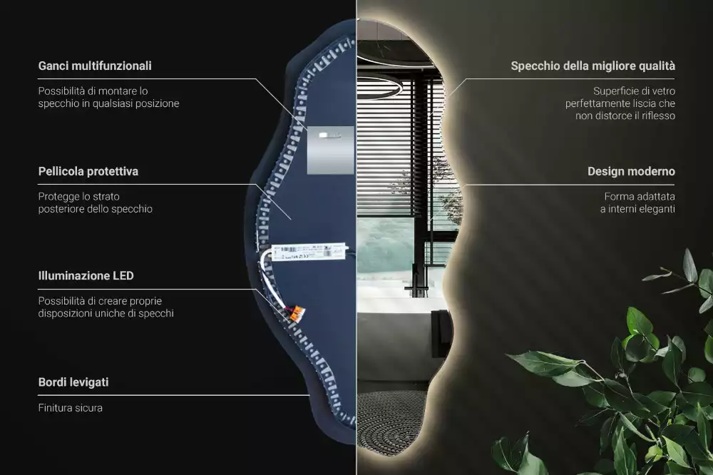 Espejo irregular con foco LED