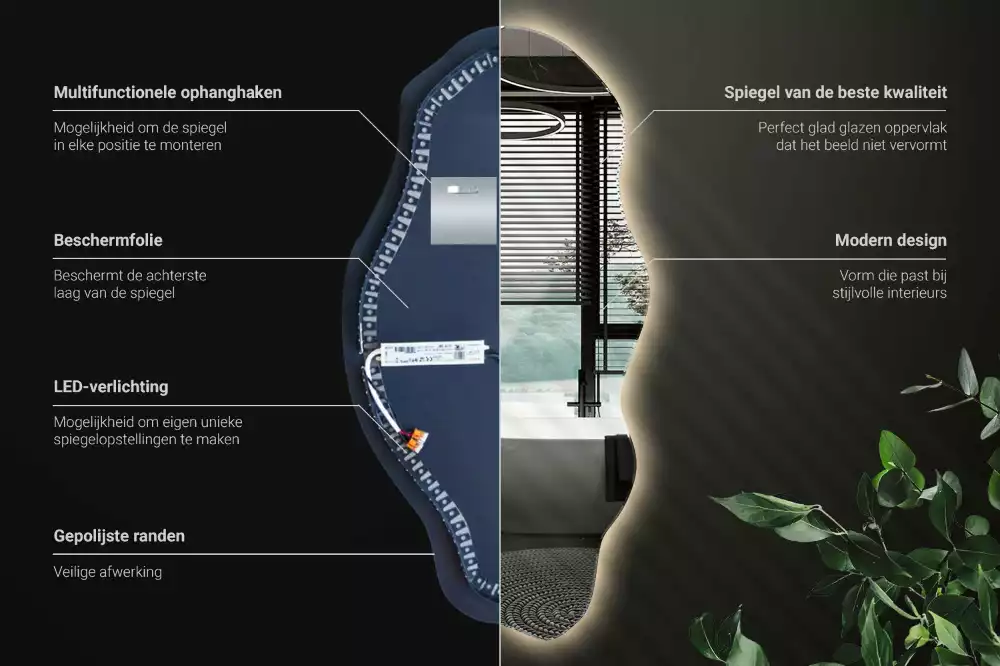 Espejo irregular con foco LED