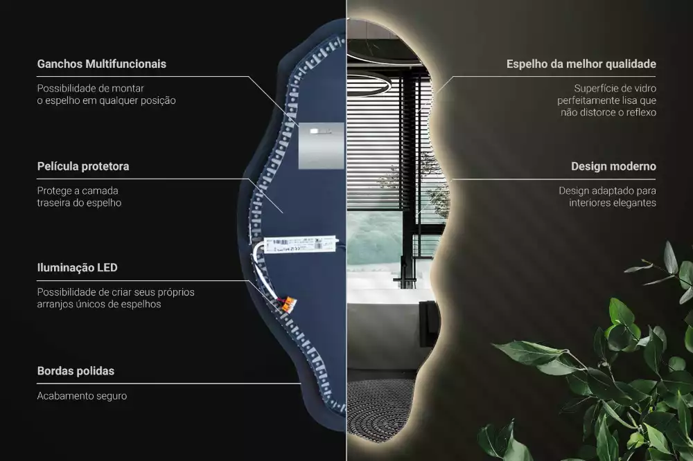 Espejo irregular con foco LED