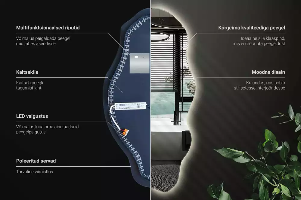 Espejo irregular con foco LED