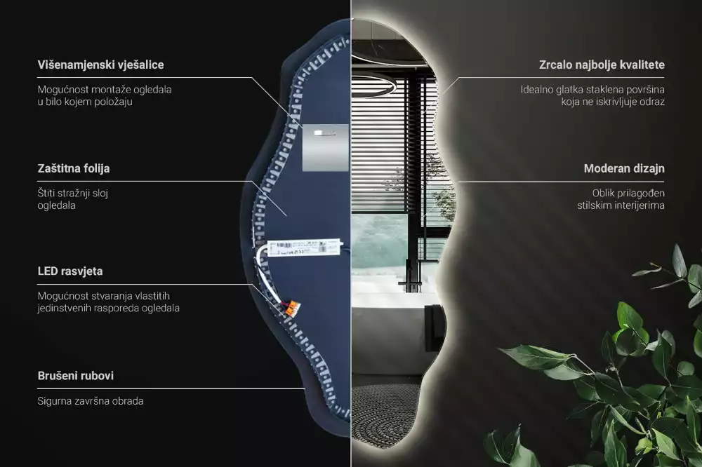 Espejo irregular con foco LED