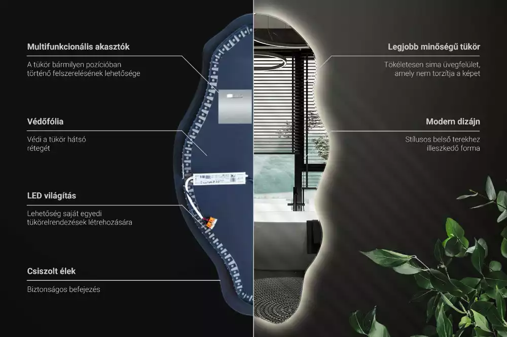 Espejo irregular con foco LED