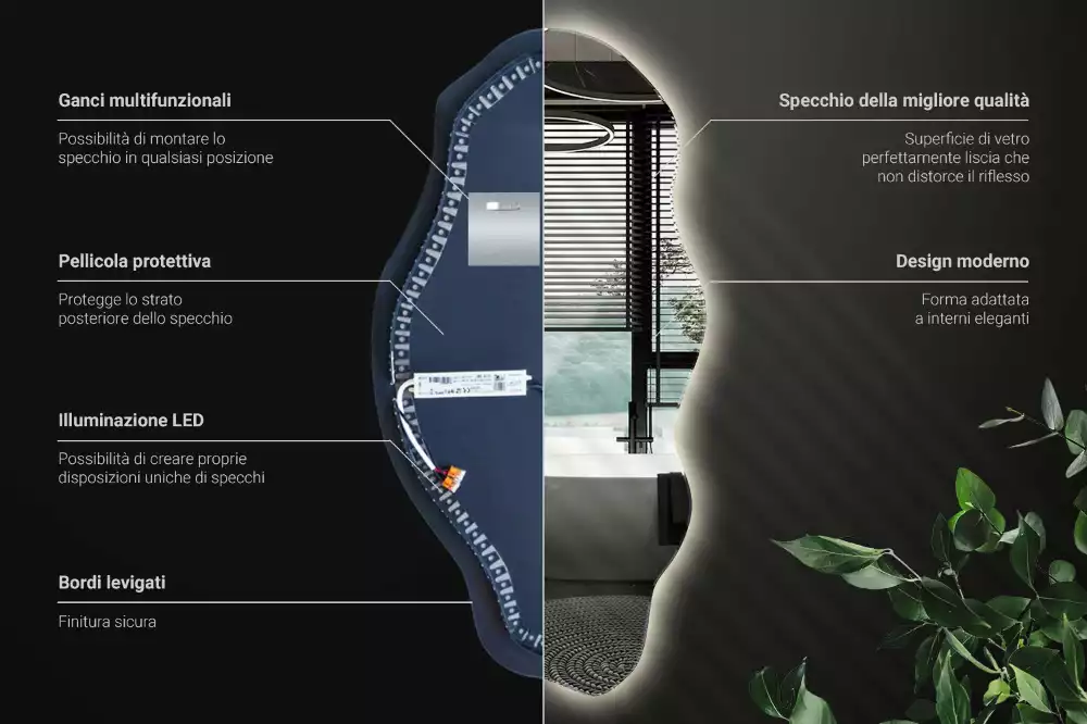 Espejo irregular con foco LED