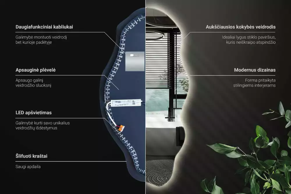 Espejo irregular con foco LED