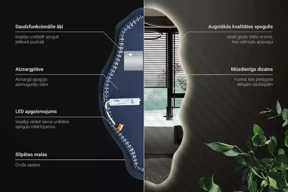 Espejo irregular con foco LED