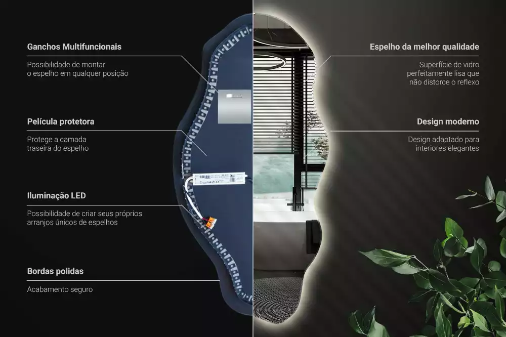 Espejo irregular con foco LED