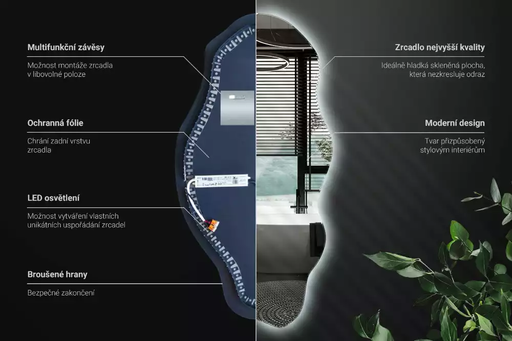 Espejo irregular con foco LED