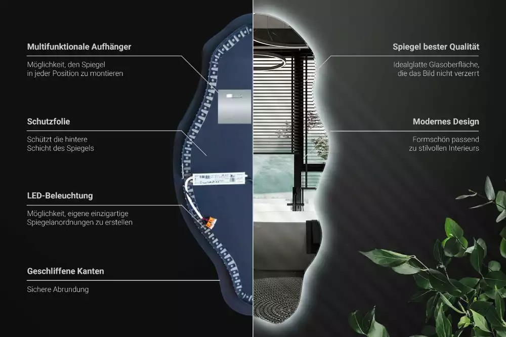 Espejo irregular con foco LED