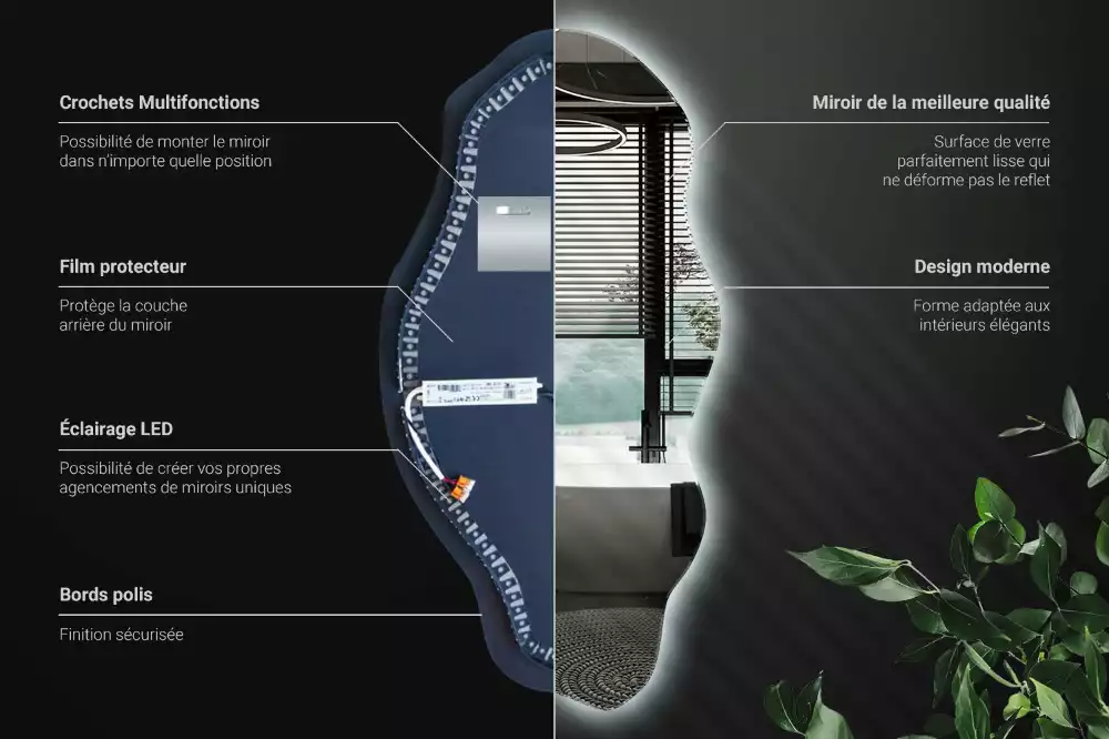 Espejo irregular con foco LED