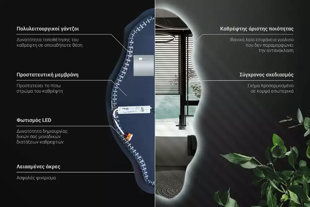 Espejo irregular con foco LED