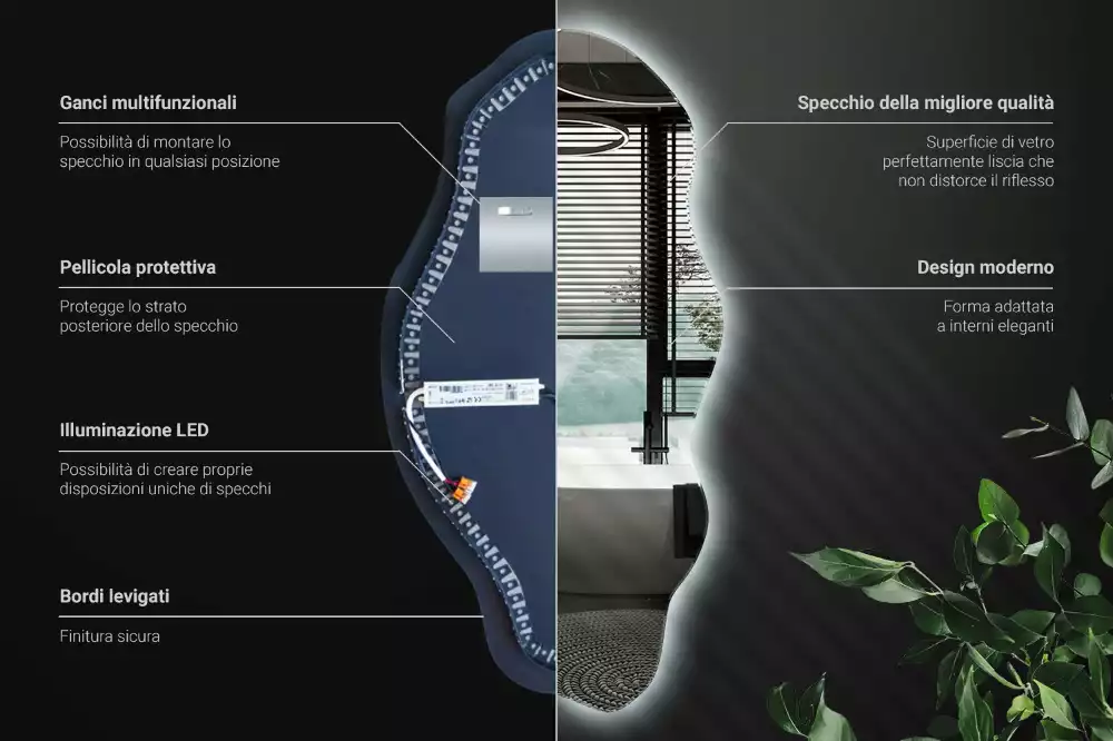 Espejo irregular con foco LED
