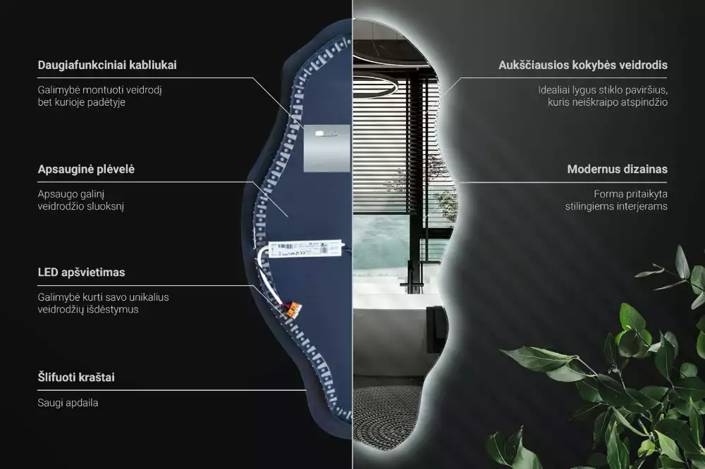 Espejo irregular con foco LED