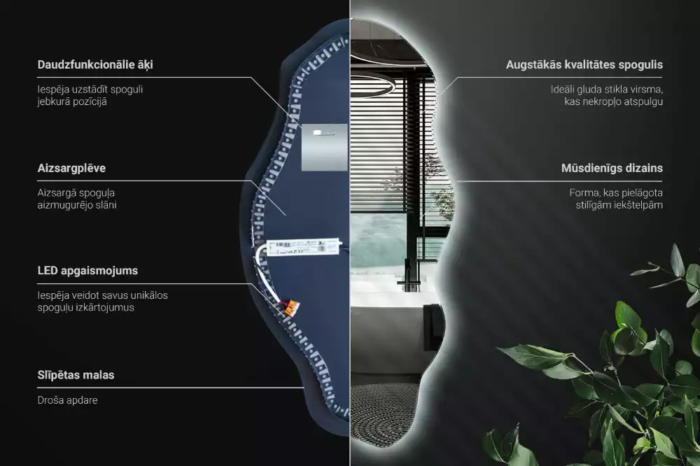 Espejo irregular con foco LED