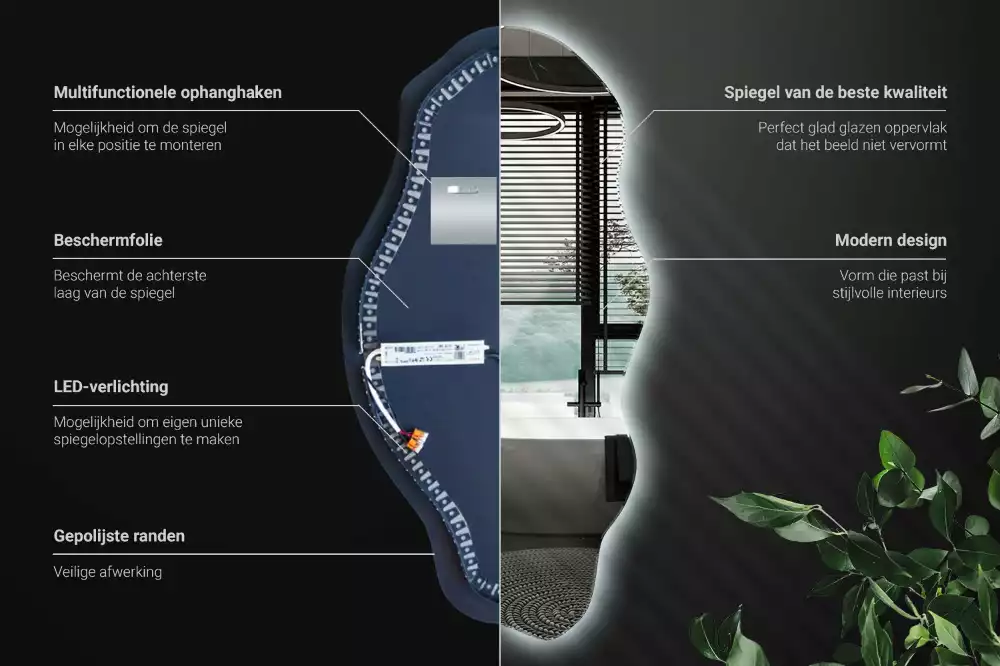 Espejo irregular con foco LED