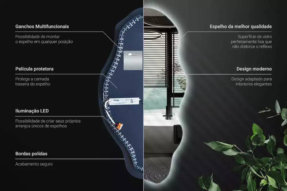 Espejo irregular con foco LED