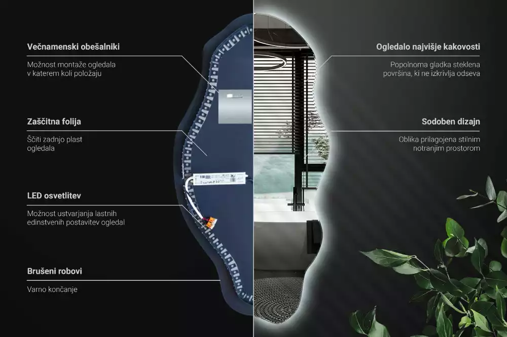 Espejo irregular con foco LED