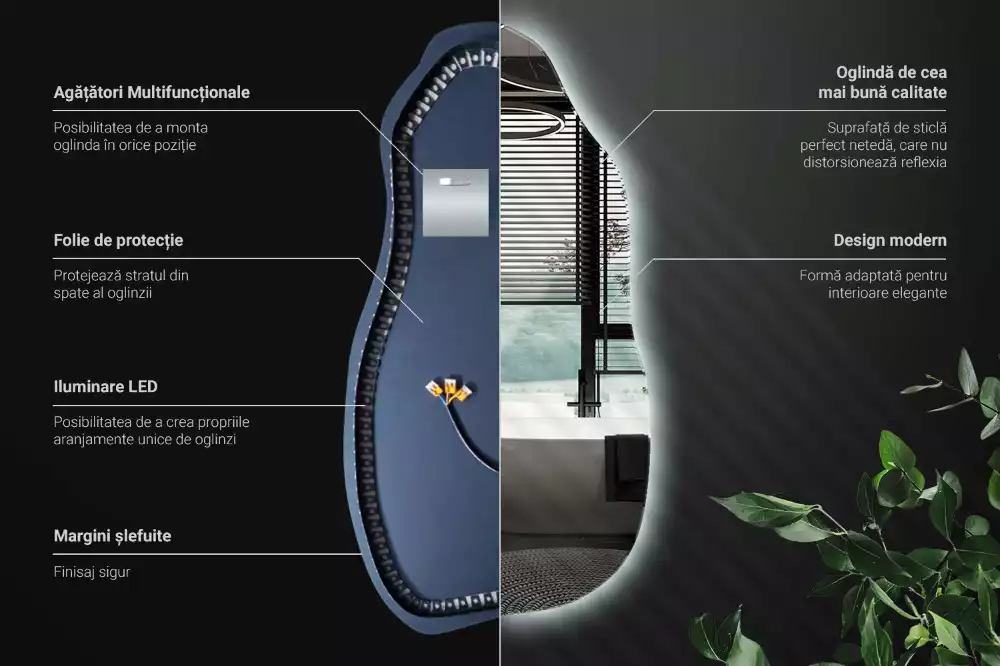 Espejo organico con luz led elegante