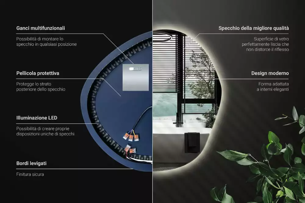 Espejo con forma original led de pared