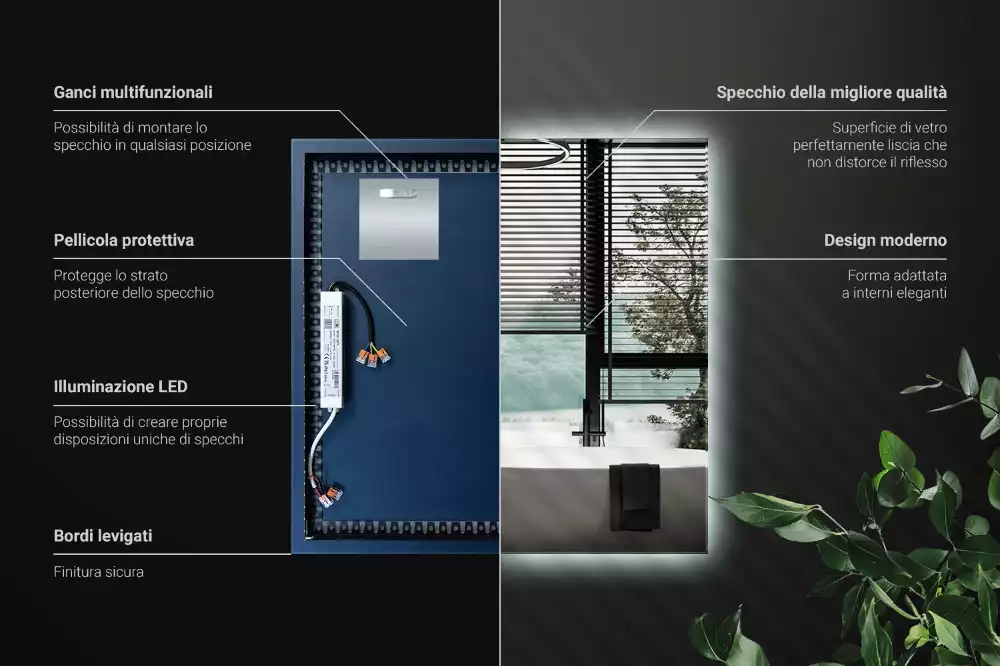 Espejo cuadrado LED moderno