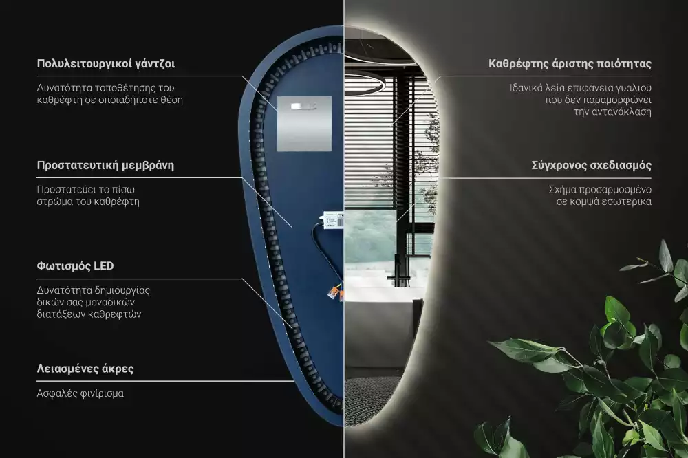 Espejo gota de agua iluminado