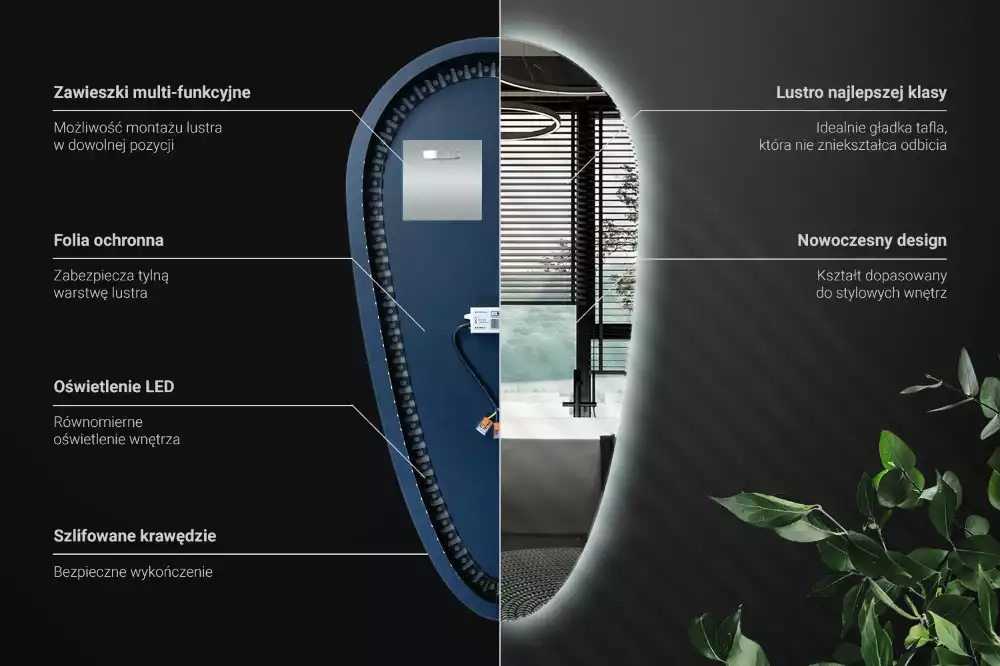 Espejo gota de agua iluminado