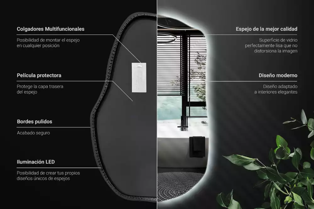 Espejo irregular con luz único