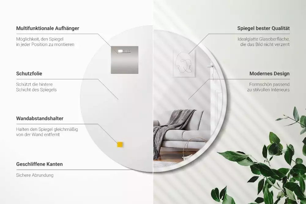 Espejo redondo de pared con marco blanco