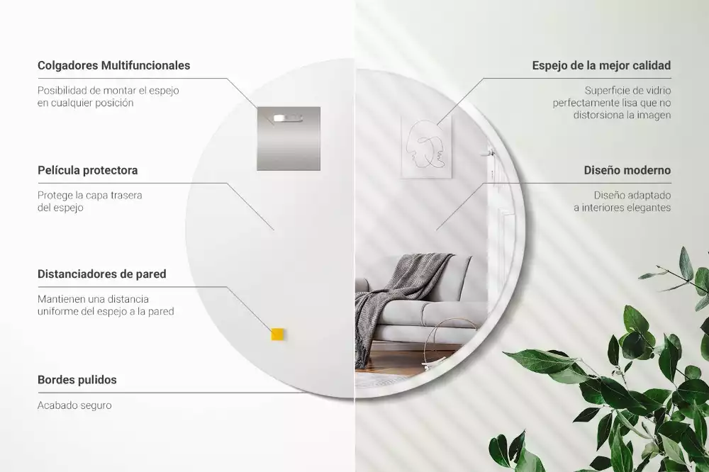 Espejo redondo de pared con marco blanco