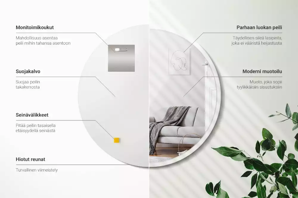 Espejo redondo de pared con marco blanco