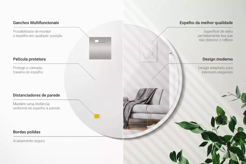 Espejo redondo de pared con marco blanco