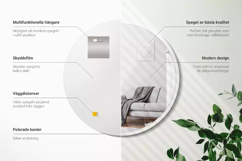 Espejo redondo de pared con marco blanco