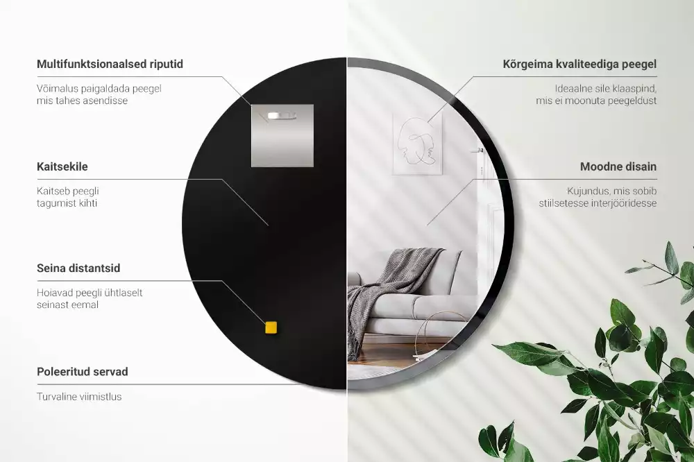 Espejo redondo de pared con marco negro