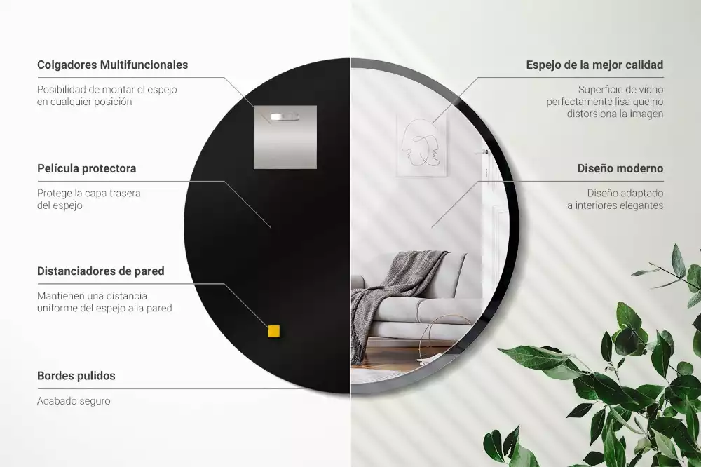 Espejo redondo de pared con marco negro