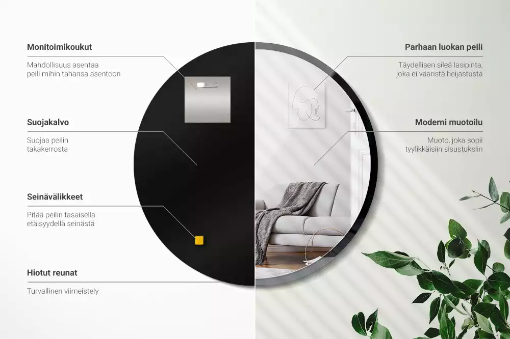 Espejo redondo de pared con marco negro