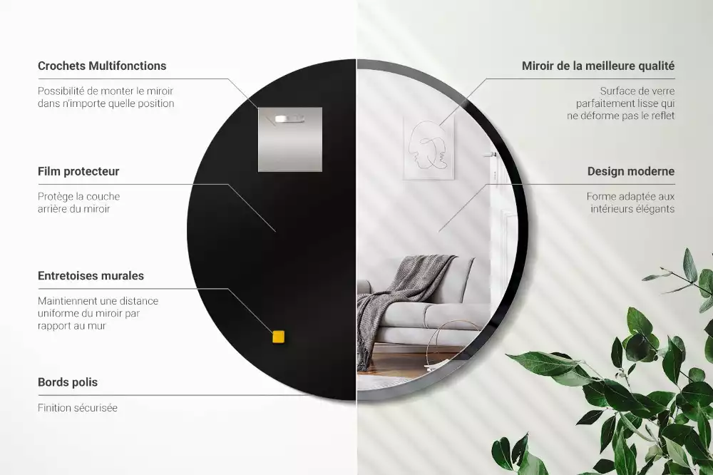 Espejo redondo de pared con marco negro