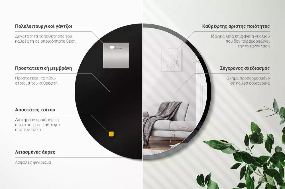 Espejo redondo de pared con marco negro