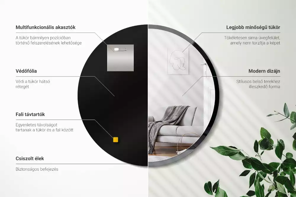 Espejo redondo de pared con marco negro