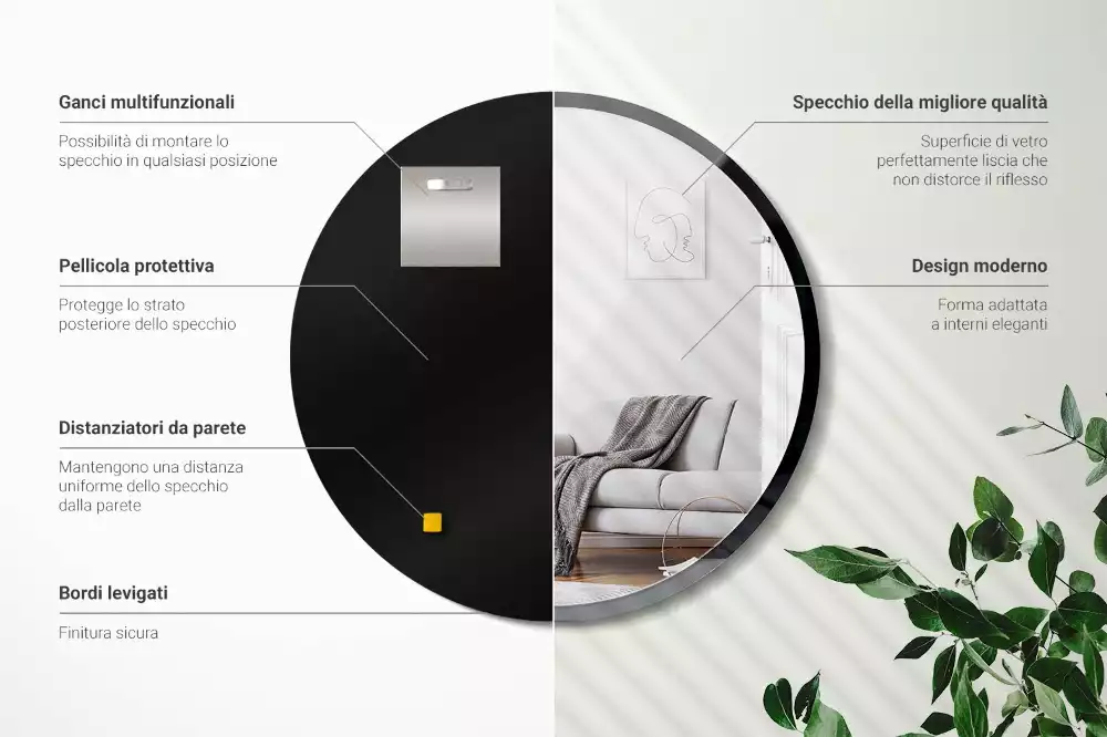 Espejo redondo de pared con marco negro