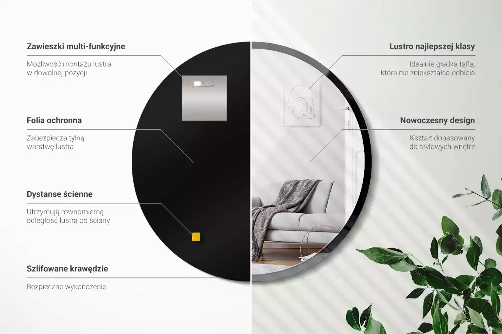 Espejo redondo de pared con marco negro