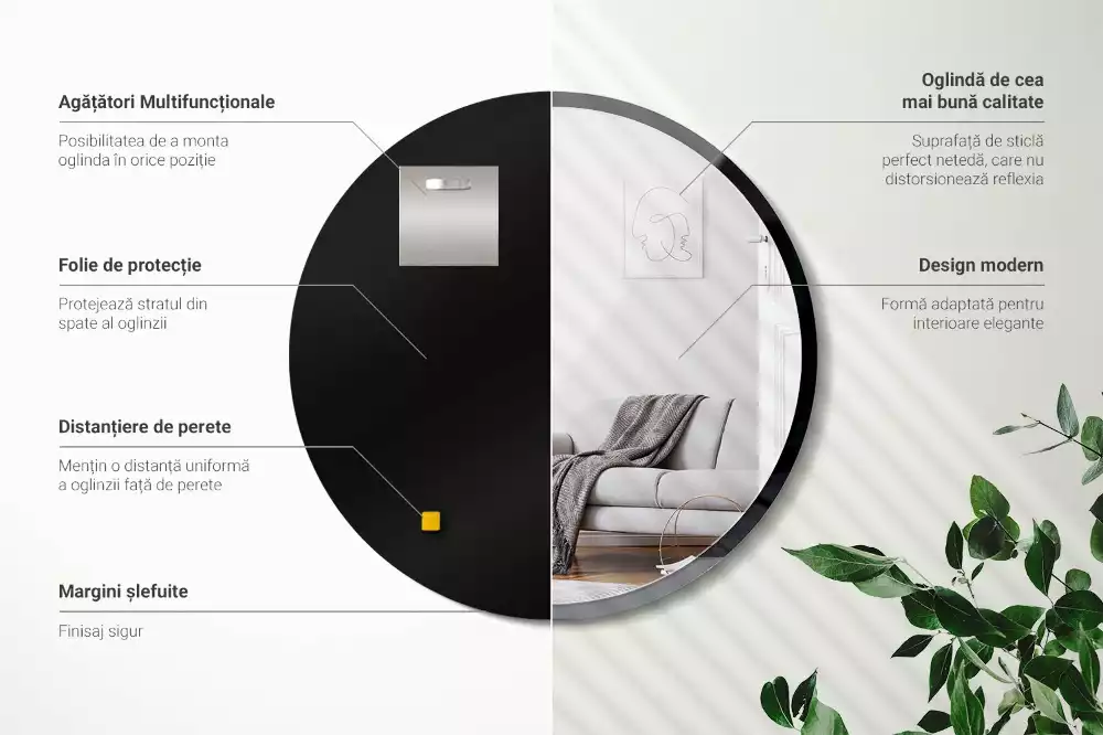 Espejo redondo de pared con marco negro