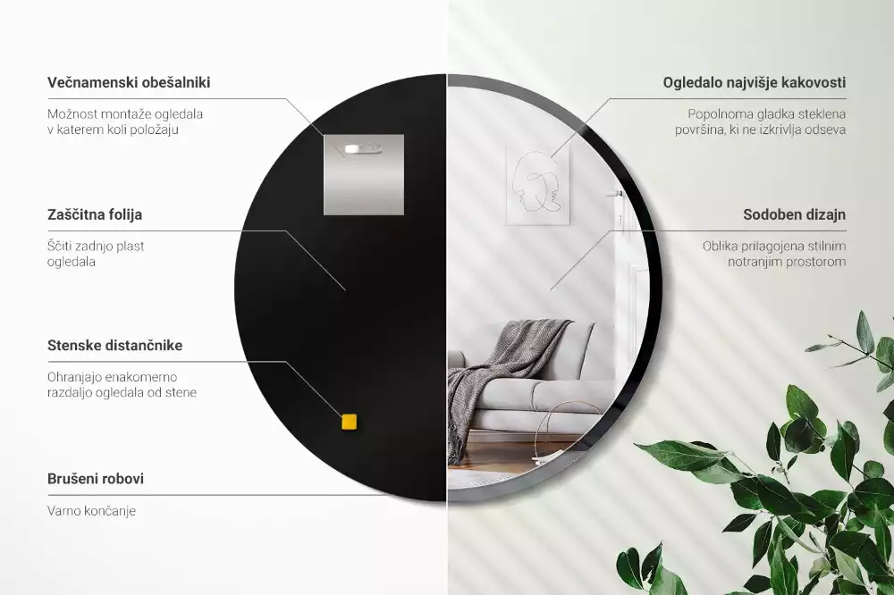 Espejo redondo de pared con marco negro