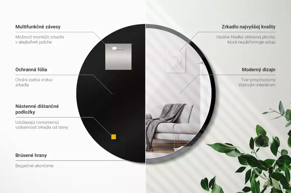 Espejo redondo de pared con marco negro