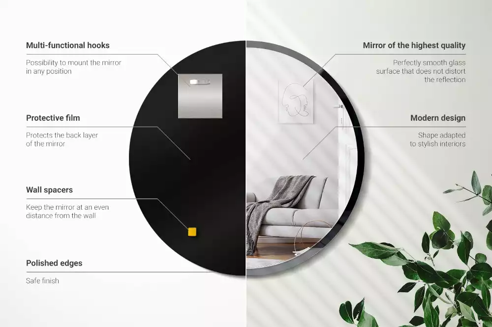 Espejo redondo de pared con marco negro