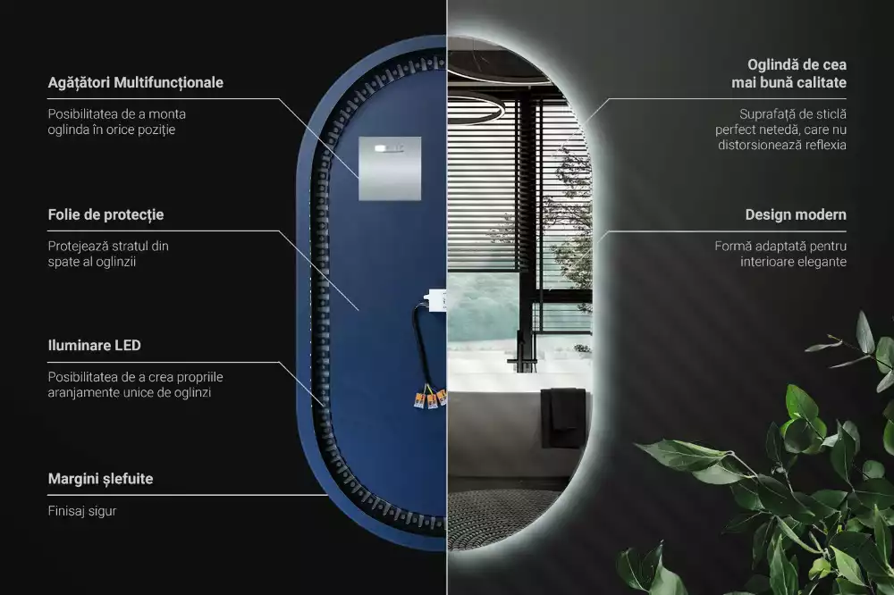 Espejo ovalado con luz colgante decorativo