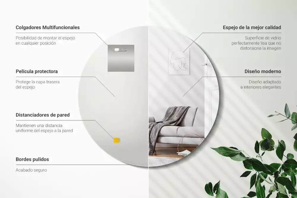 Espejo redondo de pared sin marco