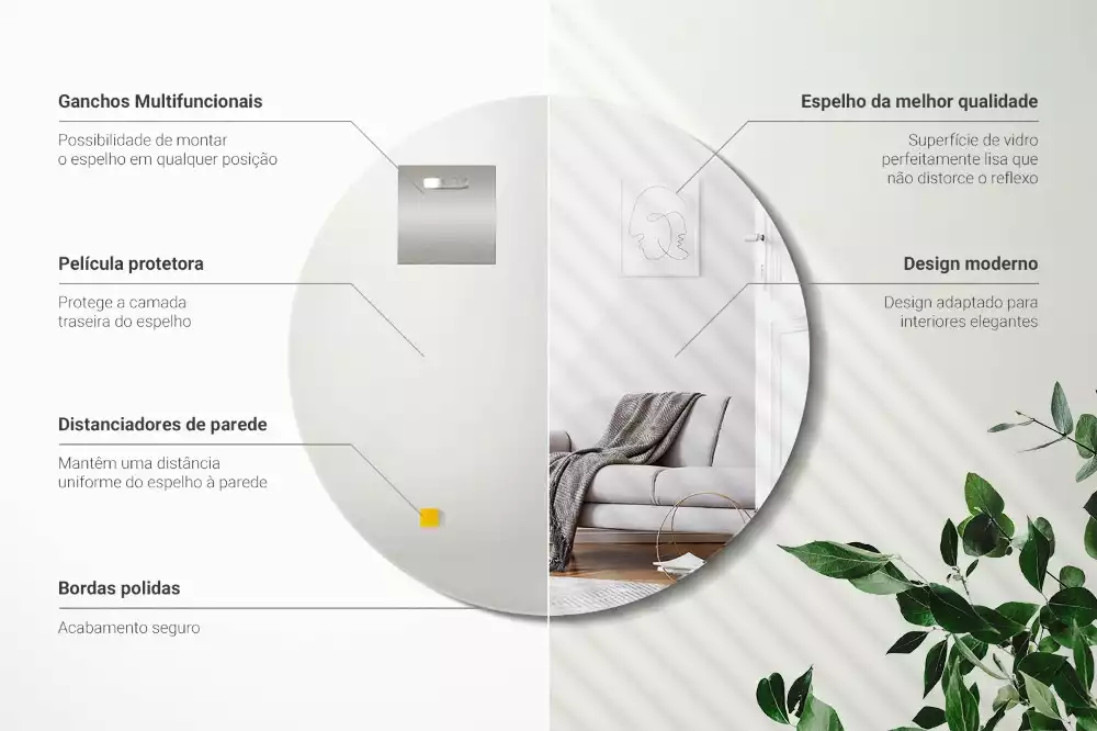 Espejo redondo de pared sin marco