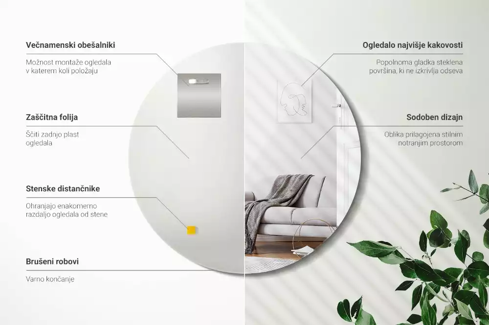 Espejo redondo de pared sin marco