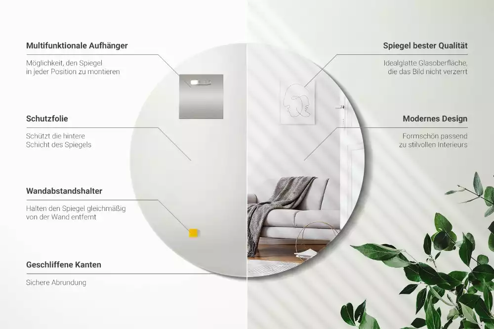 Espejo redondo de pared sin marco